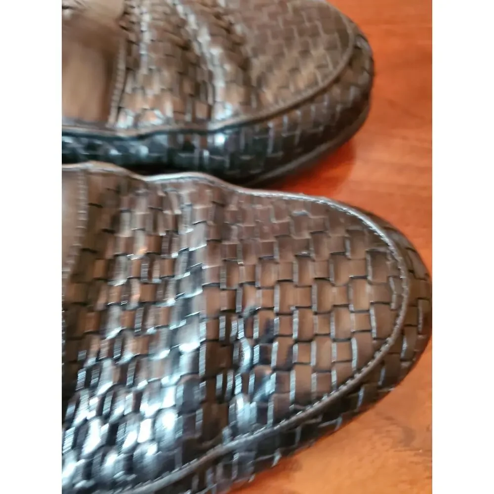 Bragano Italy Mens Size 12 Black Woven Leather Dress Shoes Slip On Loafers